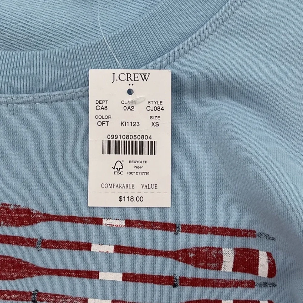 J.Crew oversized Light Blue Oar American Flag Graphic Sweatshirt CJ084 NWT XS